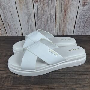 Cole Haan Grandpro Sandals Cris Cross Optic White Slides Women's Sz 10.5 B (GUC)